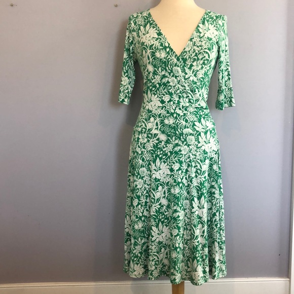 green and white floral dress